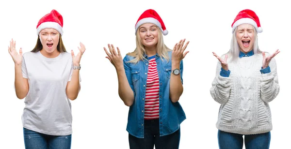 Colagem Grupo Jovens Mulheres Usando Chapéu Natal Sobre Fundo Isolado — Fotografia de Stock