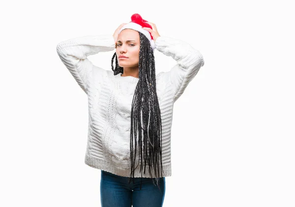 아프리카계 미국인 때문에 절망과 스트레스에서 크리스마스 모자를 통증과 편두통 머리에 — 스톡 사진