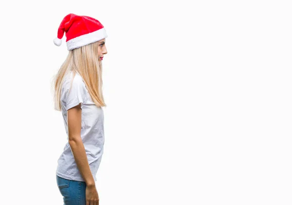 Joven Hermosa Mujer Rubia Sombrero Navidad Sobre Fondo Aislado Mirando — Foto de Stock