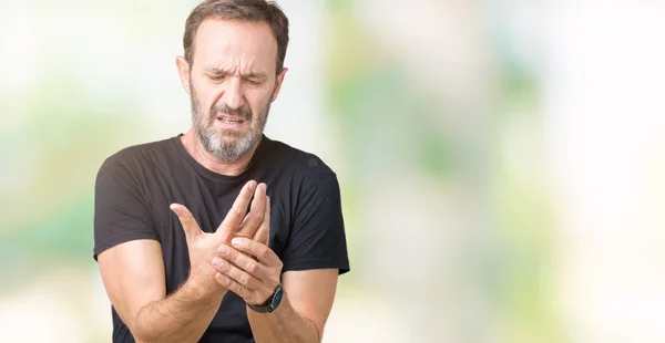 Knappe Middenleeftijd Hoary Senior Man Geïsoleerde Achtergrond Lijden Pijn Handen — Stockfoto