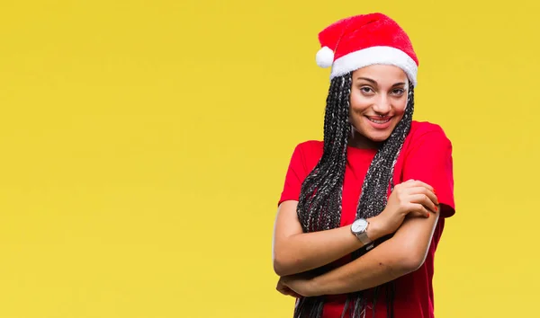 Jovem Trançado Cabelo Afro Americano Menina Vestindo Chapéu Natal Sobre — Fotografia de Stock