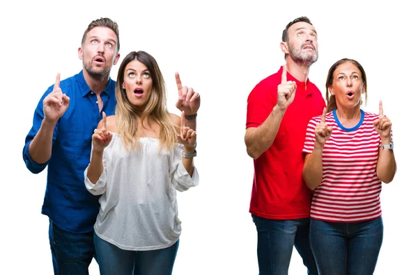 Collage Pareja Joven Madura Enamorada Sobre Fondo Aislado Asombrada Sorprendida — Foto de Stock