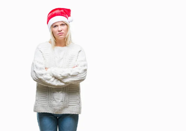 Young Beautiful Blonde Woman Wearing Christmas Hat Isolated Background Skeptic — Stock Photo, Image