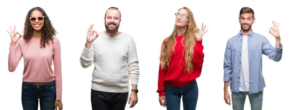 Collage Van Groep Jongeren Witte Geïsoleerde Achtergrond Glimlachend Positieve Doen — Stockfoto