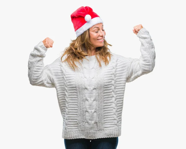 히스패닉 크리스마스 모자를 미소를 근육을 보여주는 — 스톡 사진