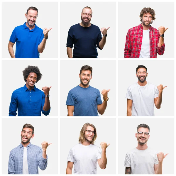 Collage Gruppo Uomini Sfondo Bianco Isolato Sorridente Con Volto Felice — Foto Stock