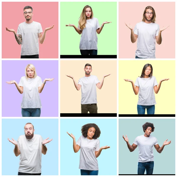 Collage Persone Gruppo Donne Uomini Sfondo Colorato Isolato Espressione Indiscreta — Foto Stock