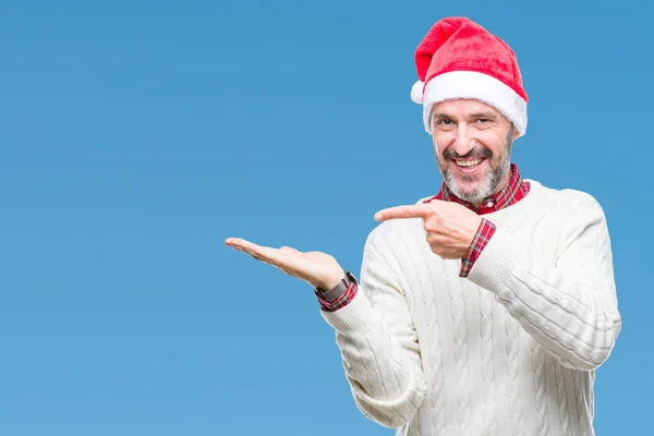 Edad Media Hoary Hombre Mayor Con Sombrero Navidad Sobre Fondo — Foto de Stock