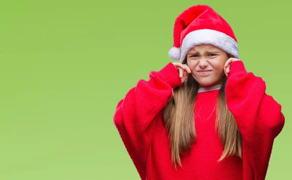 Joven Chica Hermosa Con Sombrero Navidad Sobre Fondo Aislado Cubriendo — Foto de Stock