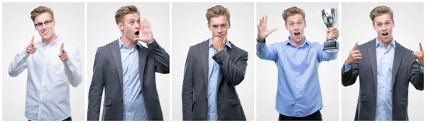 Collage Snygg Blond Man Bär Olika Outifits — Stockfoto