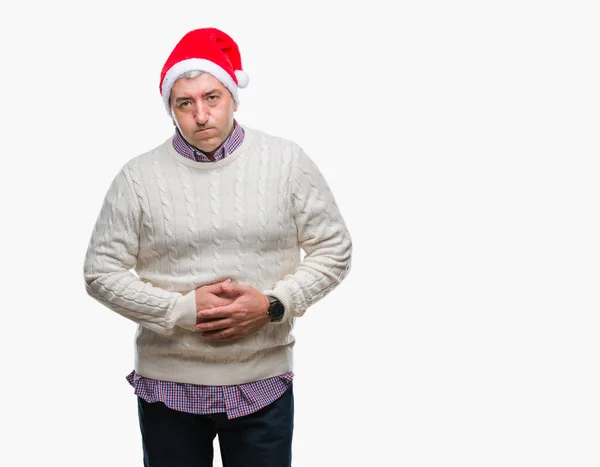 Bonito Homem Idoso Usando Chapéu Natal Sobre Fundo Isolado Com — Fotografia de Stock
