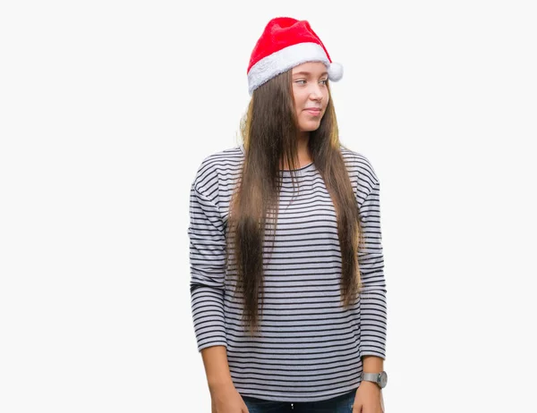 Joven Hermosa Mujer Caucásica Con Sombrero Navidad Sobre Fondo Aislado —  Fotos de Stock