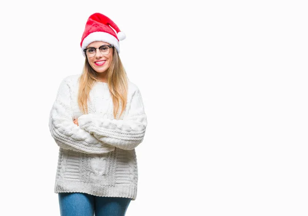 Jeune Belle Femme Portant Chapeau Noël Sur Fond Isolé Avec — Photo