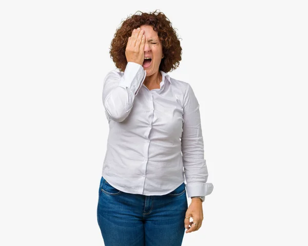 Beautiful Middle Ager Senior Businees Woman Isolated Background Yawning Tired — Stock Photo, Image