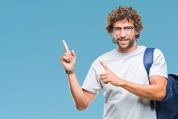 Handsome Hispanic Student Man Wearing Backpack Glasses Isolated Background Smiling — Stock Photo, Image