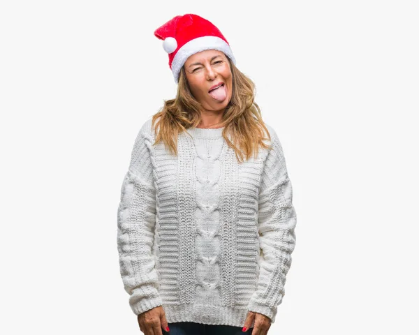 Middle Age Senior Hispanic Woman Wearing Christmas Hat Isolated Background — Stock Photo, Image