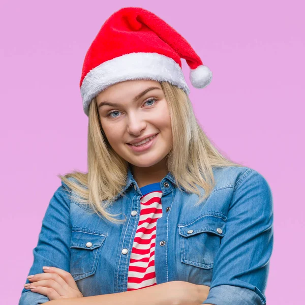 Mujer Caucásica Joven Con Sombrero Navidad Sobre Fondo Aislado Cara —  Fotos de Stock