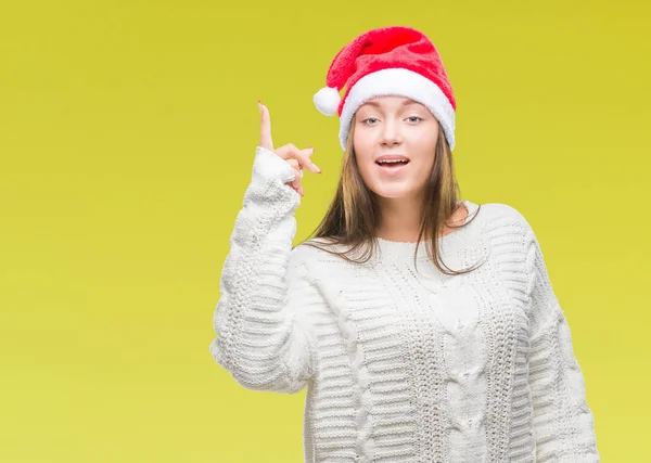 Giovane Bella Donna Caucasica Indossa Cappello Natale Sfondo Isolato Puntando — Foto Stock