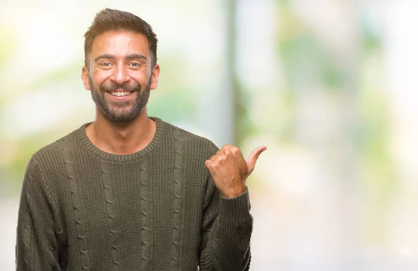 Erwachsener Hispanischer Mann Winterpullover Über Isoliertem Hintergrund Lächelnd Mit Glücklichem — Stockfoto