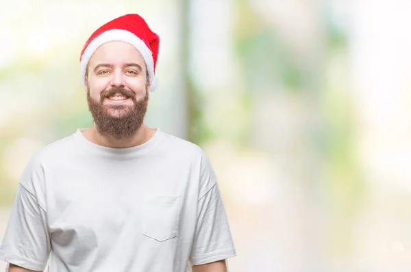 Jeune Homme Hipster Caucasien Portant Chapeau Noël Sur Fond Isolé — Photo