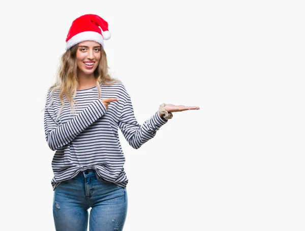 Hermosa Mujer Rubia Joven Con Sombrero Navidad Sobre Fondo Aislado —  Fotos de Stock