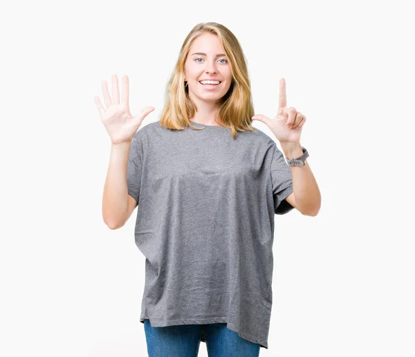 Beautiful Young Woman Wearing Oversize Casual Shirt Isolated Background Showing — Stock Photo, Image