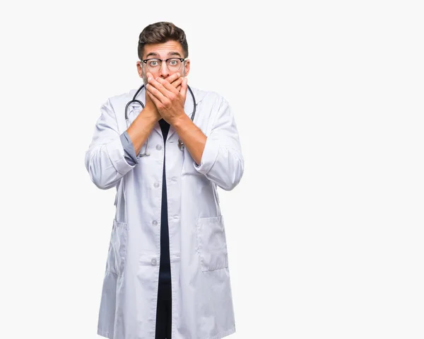 Young Handsome Doctor Man Isolated Background Shocked Covering Mouth Hands — Stock Photo, Image