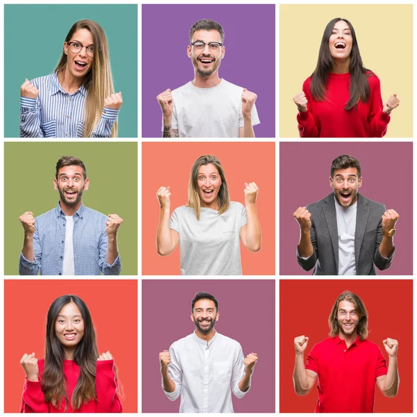 Collage Personas Grupo Mujeres Hombres Sobre Coloridos Antecedentes Aislados Celebrando —  Fotos de Stock