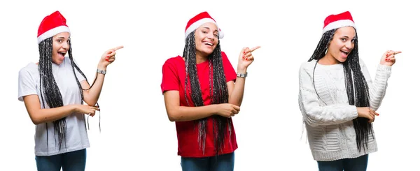 Collage Bella Donna Afroamericana Che Indossa Cappello Natale Sfondo Isolato — Foto Stock