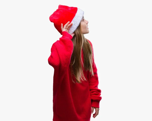 Giovane Bella Ragazza Indossa Cappello Natale Sfondo Isolato Sorridente Con — Foto Stock