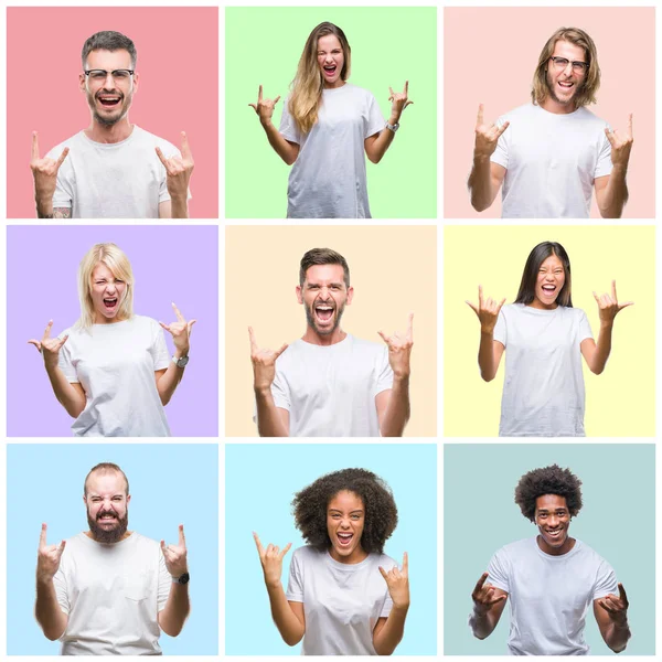 Collage Van Groep Mensen Vrouwen Mannen Kleurrijke Geïsoleerde Achtergrond Schreeuwen — Stockfoto