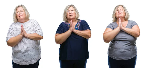 Collage Mujer Gorda Mayor Sobre Fondo Aislado Mendigando Orando Con —  Fotos de Stock