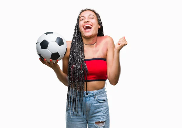 Joven Cabello Trenzado Afroamericano Con Marca Nacimiento Sosteniendo Pelota Fútbol —  Fotos de Stock