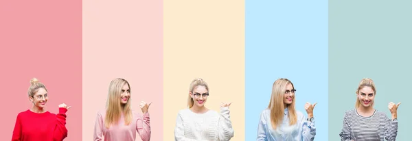 Collage Young Beautiful Blonde Woman Vivid Colorful Vintage Isolated Background — Stock Photo, Image