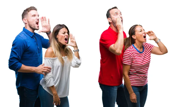 Collage Pareja Joven Madura Enamorada Sobre Fondo Aislado Gritando Gritando — Foto de Stock