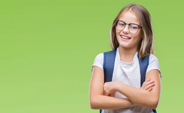 Jeune Belle Étudiante Intelligente Portant Sac Dos Sur Fond Isolé — Photo