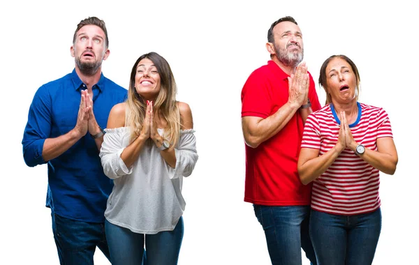 Collage Pareja Joven Madura Enamorada Sobre Fondo Aislado Mendigando Rezando —  Fotos de Stock