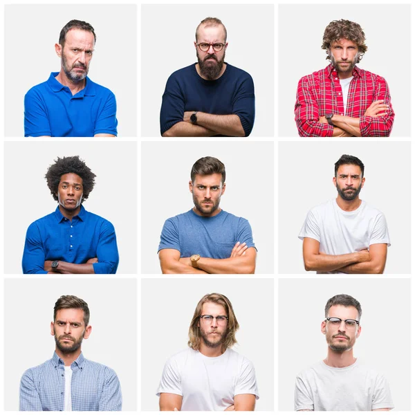 Collage Grupo Hombres Sobre Fondo Blanco Aislado Escéptico Nervioso Desaprobando — Foto de Stock