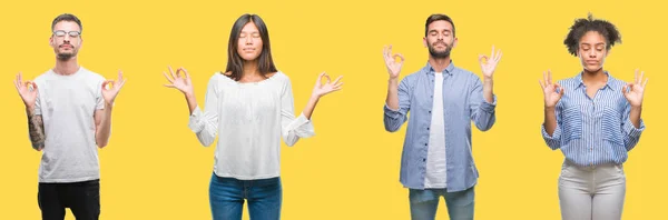 Collage Personas Grupo Mujeres Hombres Sobre Colorido Fondo Aislado Amarillo — Foto de Stock