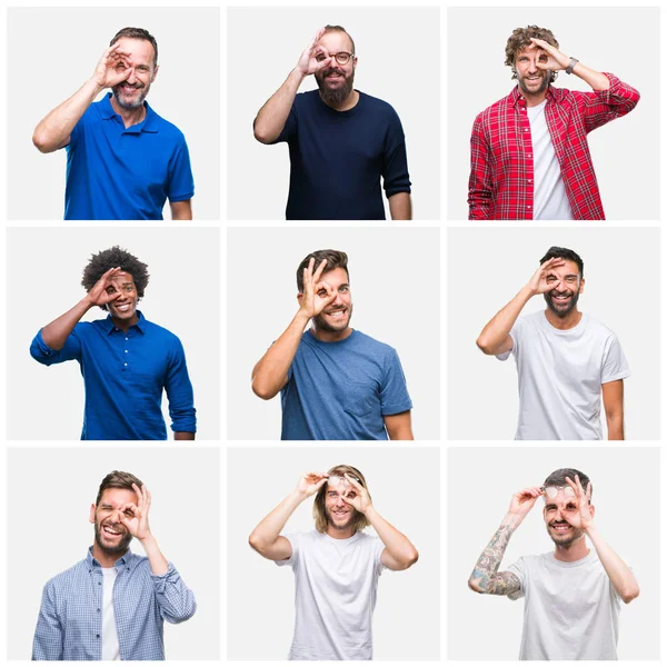 Collage Grupo Hombres Sobre Fondo Blanco Aislado Haciendo Buen Gesto —  Fotos de Stock