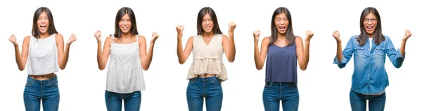 Collage Van Aziatische Jonge Vrouw Boven Witte Geïsoleerde Achtergrond Vieren — Stockfoto