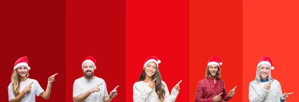 Collage Group Young People Wearing Chrismast Hat Isolated Background Smiling — Stock Photo, Image