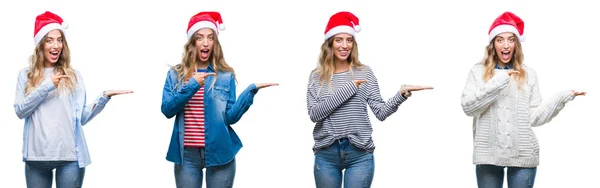 Ung Vacker Ung Kvinna Som Bär Jul Hatt Över Isolerade — Stockfoto