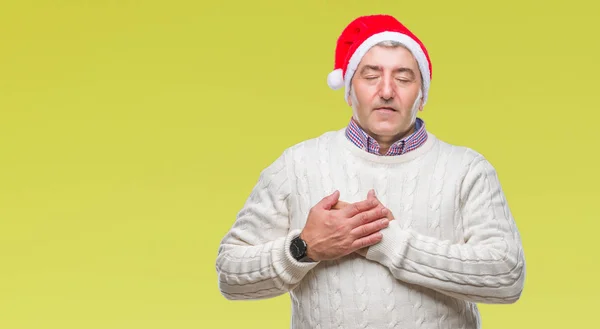 Hombre Mayor Guapo Con Sombrero Navidad Sobre Fondo Aislado Sonriendo — Foto de Stock