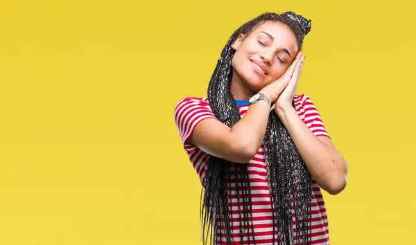 Jovem Trançado Cabelo Afro Americano Menina Sobre Isolado Fundo Dormindo — Fotografia de Stock