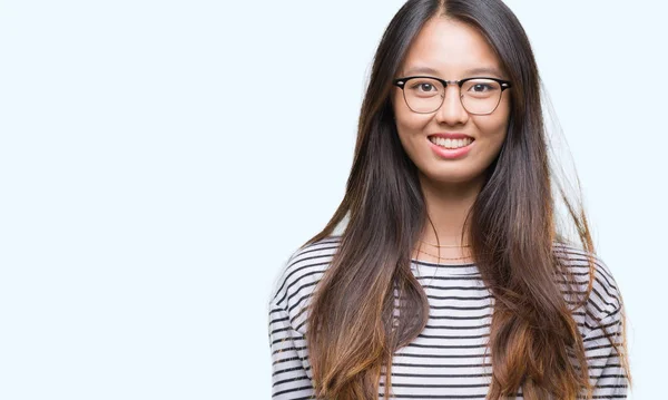 Ung Asiatisk Kvinna Som Bär Glasögon Över Isolerade Bakgrund Med — Stockfoto
