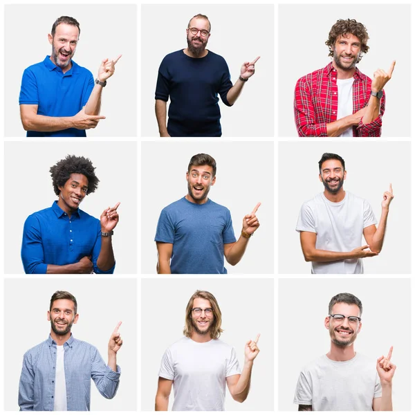 Collage Van Groep Mannen Witte Geïsoleerde Achtergrond Met Een Grote — Stockfoto