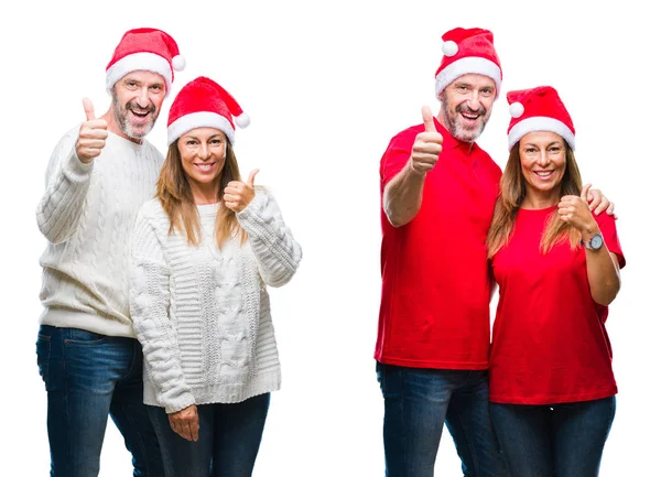 Collage Middle Age Mature Beautiful Couple Wearing Christmas Hat White — Stock Photo, Image