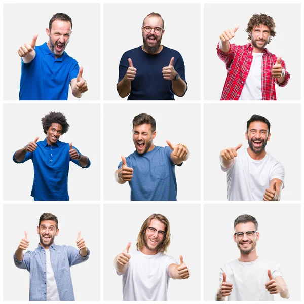 Колаж Групи Чоловіків Над Білим Ізольованим Фоном Схвалює Позитивний Жест — стокове фото