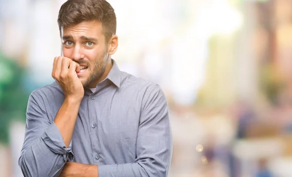 Giovane Bell Uomo Sfondo Isolato Cercando Stressato Nervoso Con Mani — Foto Stock